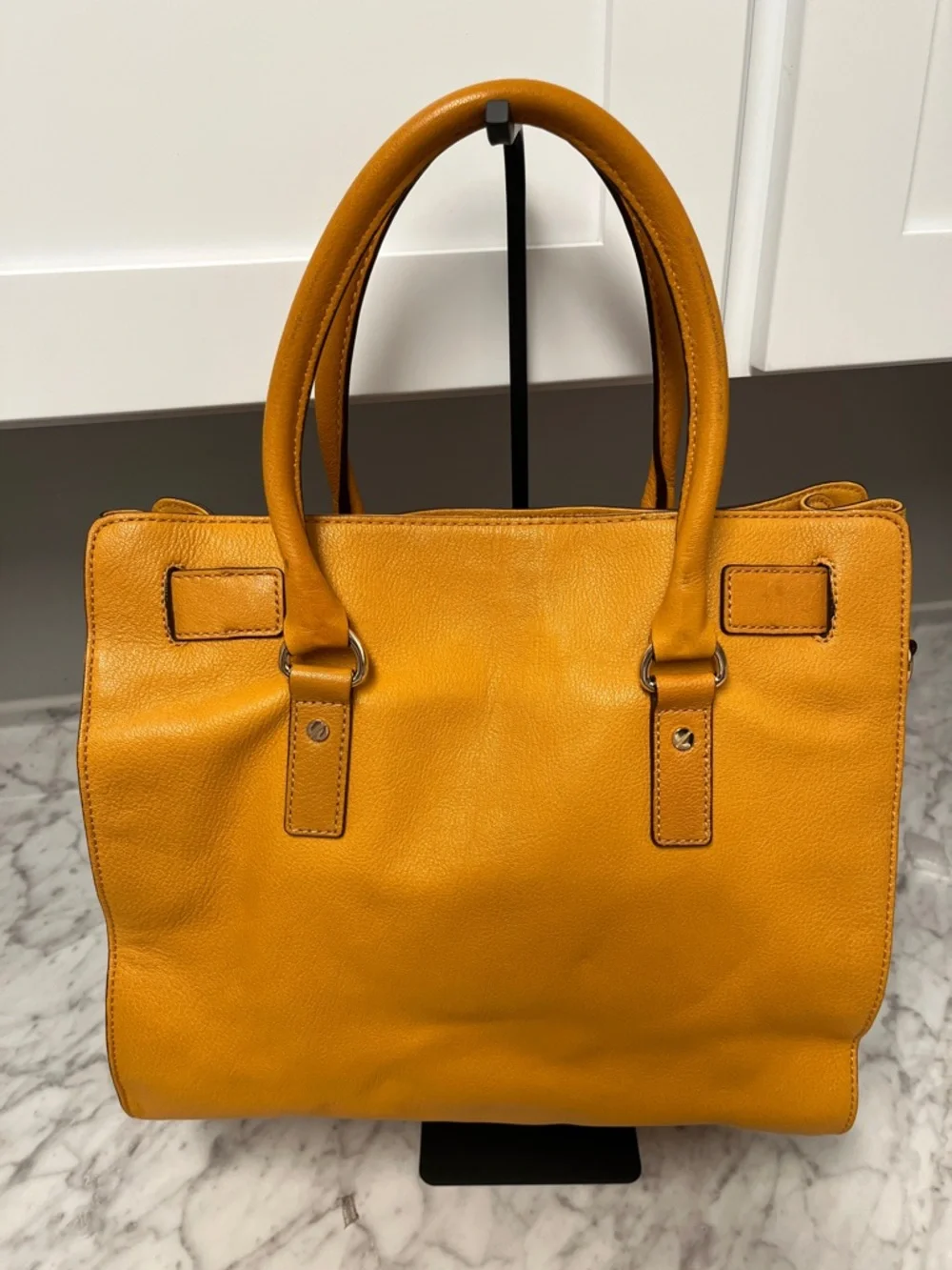 Michael Kors Mustard Yellow Pebbled Leather Tote with Gold Hardware - Picture 3 of 5